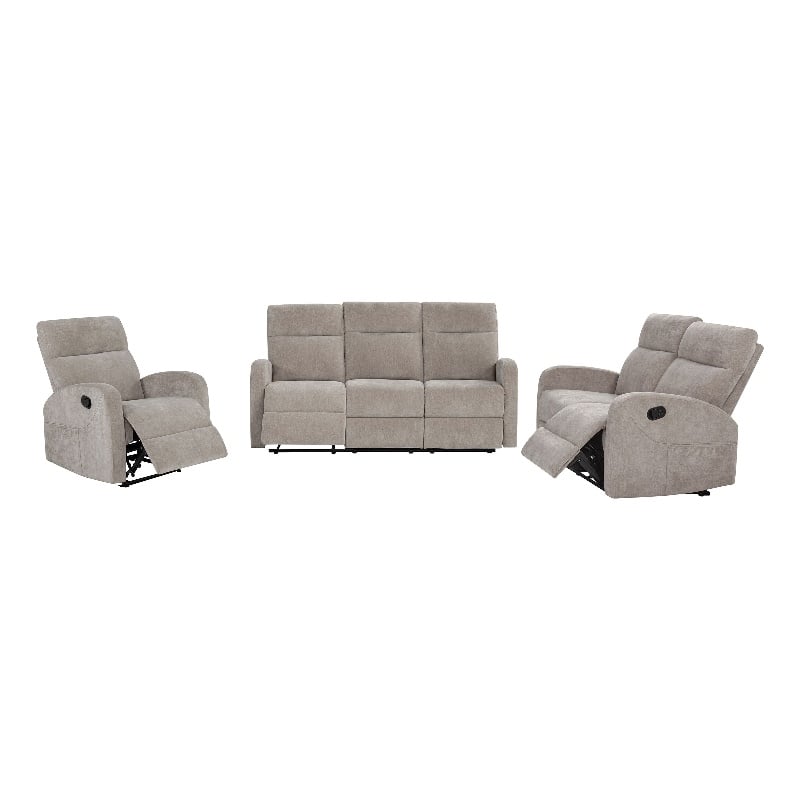 Coaster Hamilton 3-Piece Chenille Manual Reclining Sofa Set in Sand