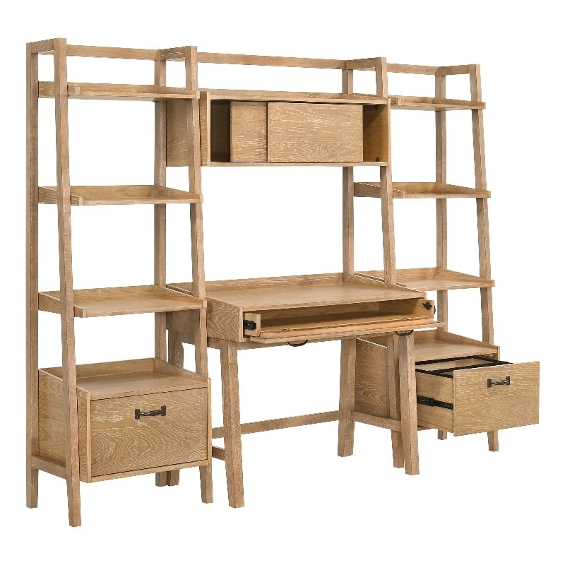Coaster Fabian 4-Piece Wood Desk and Bookshelf Set in Distressed Light Brown