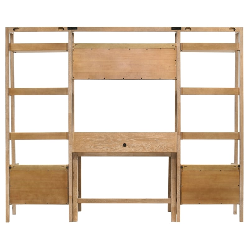 Coaster Fabian 4-Piece Wood Desk and Bookshelf Set in Distressed Light Brown