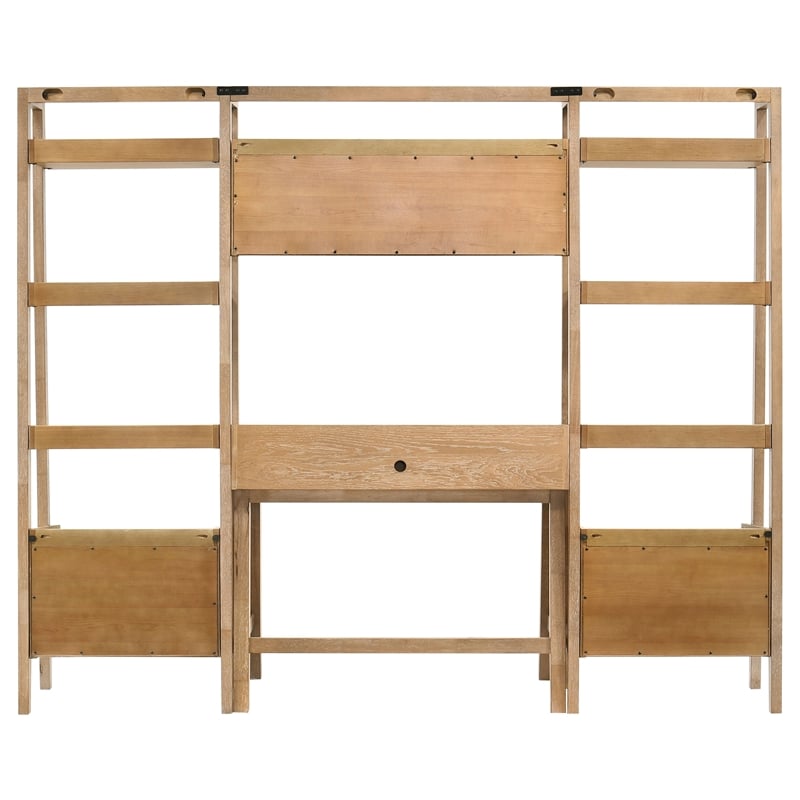 Coaster Fabian 4-Piece Wood Desk and Bookshelf Set in Distressed Light Brown