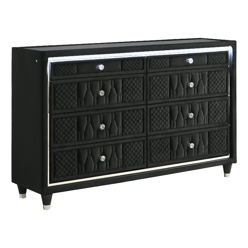 Coaster Lorient 8-Drawer Velvet Upholstered LED Dresser Cabinet in Black