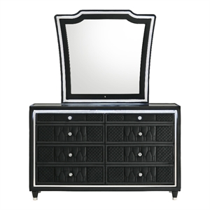 Coaster Lorient 8-Drawer Velvet Upholstered LED Dresser with Mirror in Black