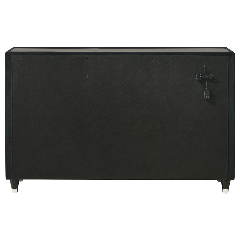 Coaster Ravenne 8-Drawer Velvet Upholstered LED Dresser Cabinet in Black