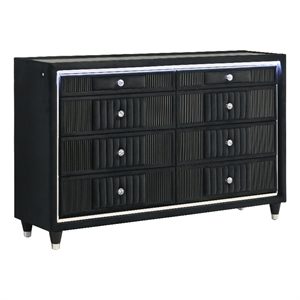 Coaster Ravenne 8-Drawer Velvet Upholstered LED Dresser Cabinet in Black