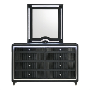 Coaster Ravenne 8-Drawer Velvet Upholstered LED Dresser and Mirror in Black