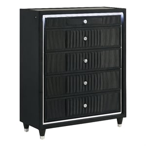 Coaster Ravenne 5-Drawer Velvet Upholstered LED Chest of Drawers in Black