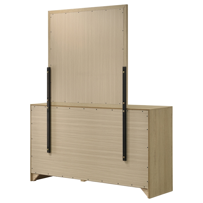 Coaster Hendricks 6-Drawer Transitional Wood Dresser and Mirror in Light Oak