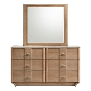 Coaster Leanne 6-Drawer Sinter Stone Top Wood Dresser and Mirror in Light Oak