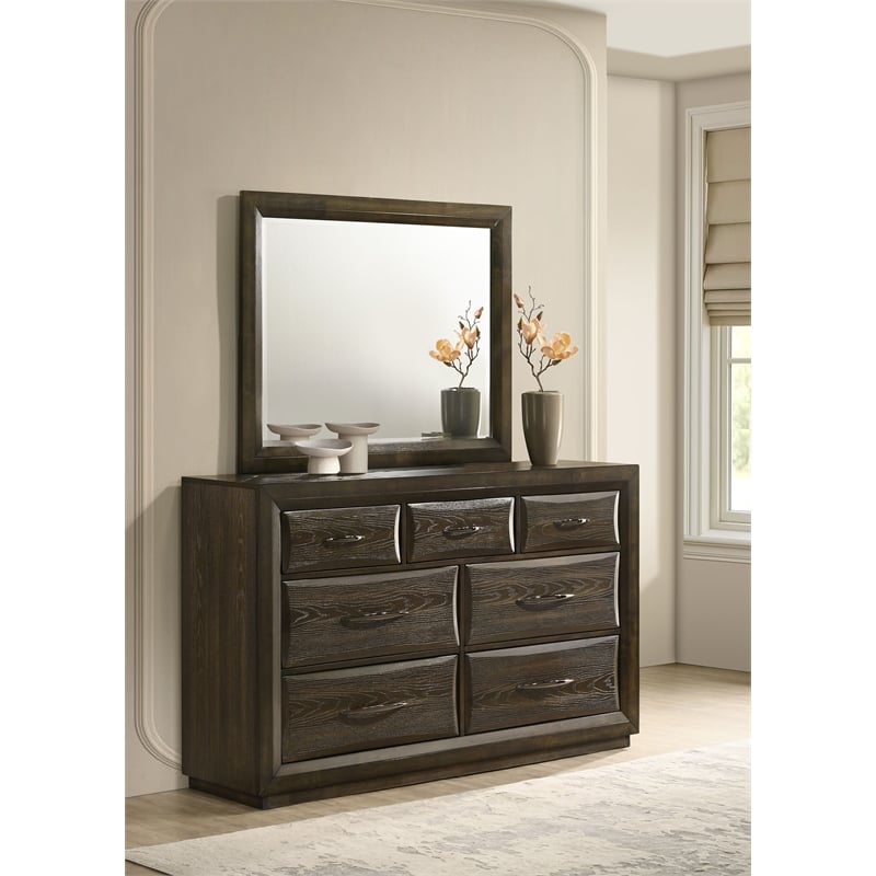 Coaster Atlas 7-Drawer Transitional Wood Dresser and Mirror Set in Dark Oak