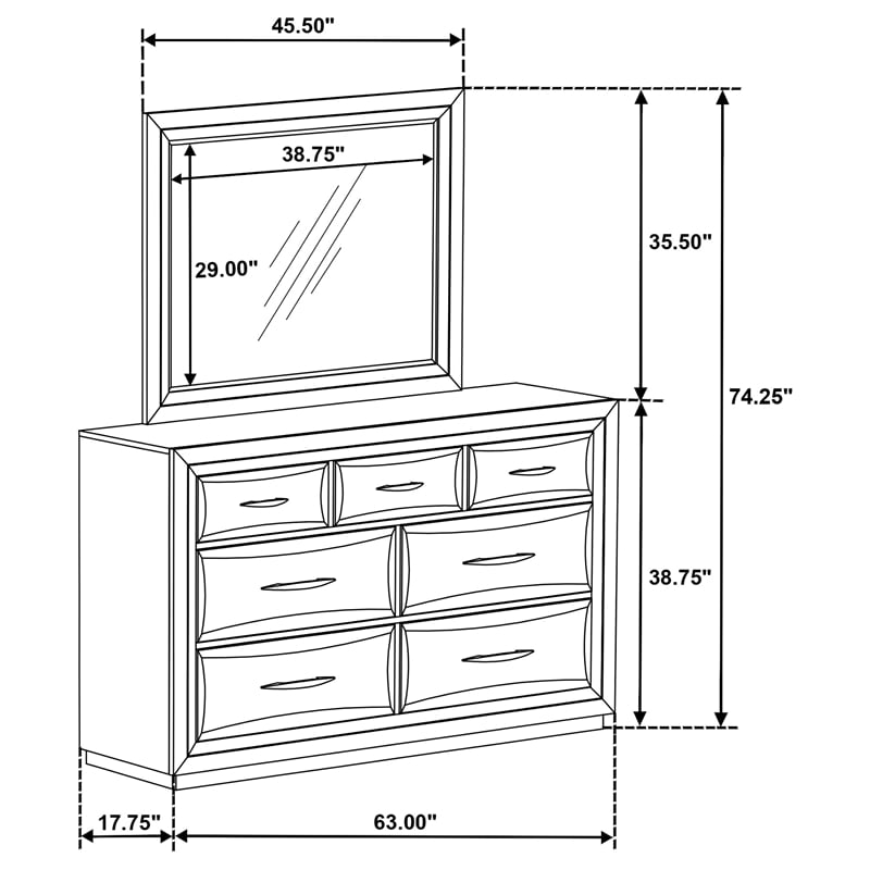 Coaster Atlas 7-Drawer Transitional Wood Dresser and Mirror Set in Dark Oak