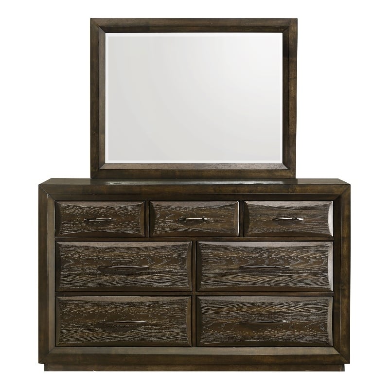 Coaster Atlas 7-Drawer Transitional Wood Dresser and Mirror Set in Dark Oak