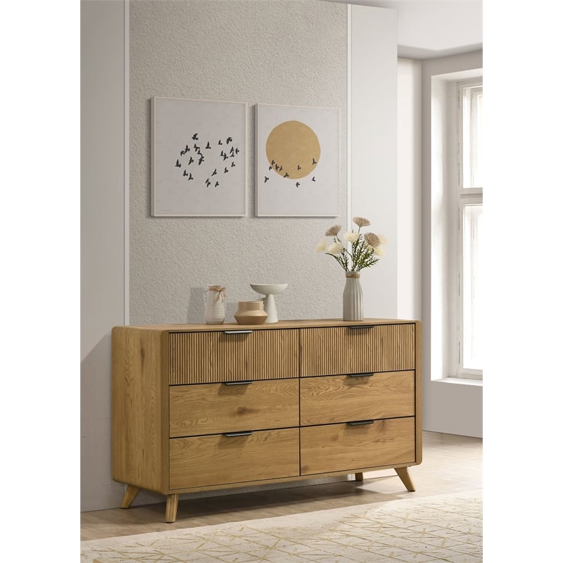 Coaster Bennett 6-Drawer Mid-Century Wood Dresser Cabinet in Light Oak