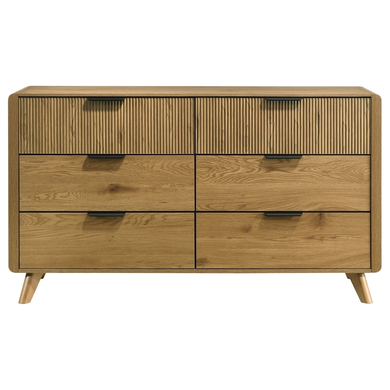 Coaster Bennett 6-Drawer Mid-Century Wood Dresser Cabinet in Light Oak