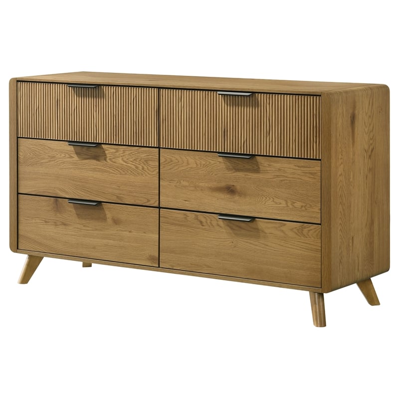 Coaster Bennett 6-Drawer Mid-Century Wood Dresser Cabinet in Light Oak