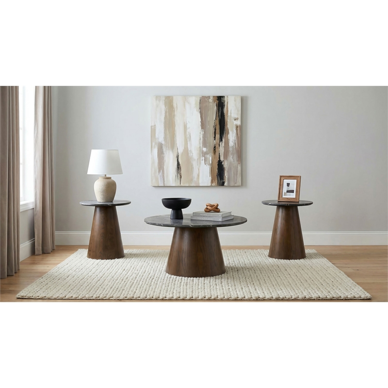 Coaster Franklin 3-Piece Round Wood Coffee Table Set in Gray/Dark Brown