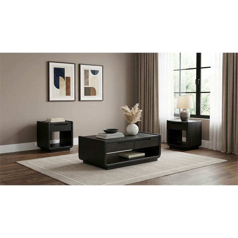 Coaster Leandro 3-Piece Wood Coffee and End Table Set in Burnished Black