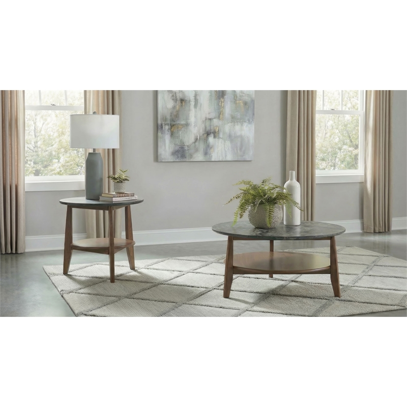 Coaster Bradley 2-Piece Round Wood Coffee Table Set in Smokey Gray/Brown