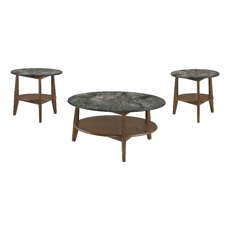 Coaster Bradley 3-Piece Round Wood Coffee Table Set in Smokey Gray/Brown