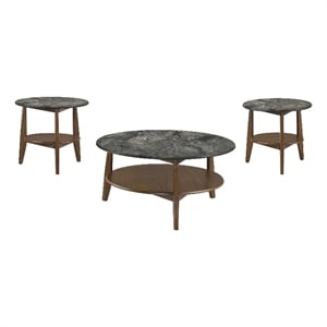 Coaster Bradley 3-Piece Round Wood Coffee Table Set in Smokey Gray/Brown