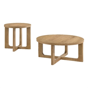 Coaster Kessler 2-Piece Round Sculptural Wood Coffee Table Set in Light Oak