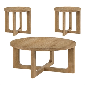 Coaster Kessler 3-Piece Round Sculptural Wood Coffee Table Set in Light Oak