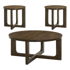 Coaster Kessler 3-Piece Round Sculptural Wood Coffee Table Set in Brown