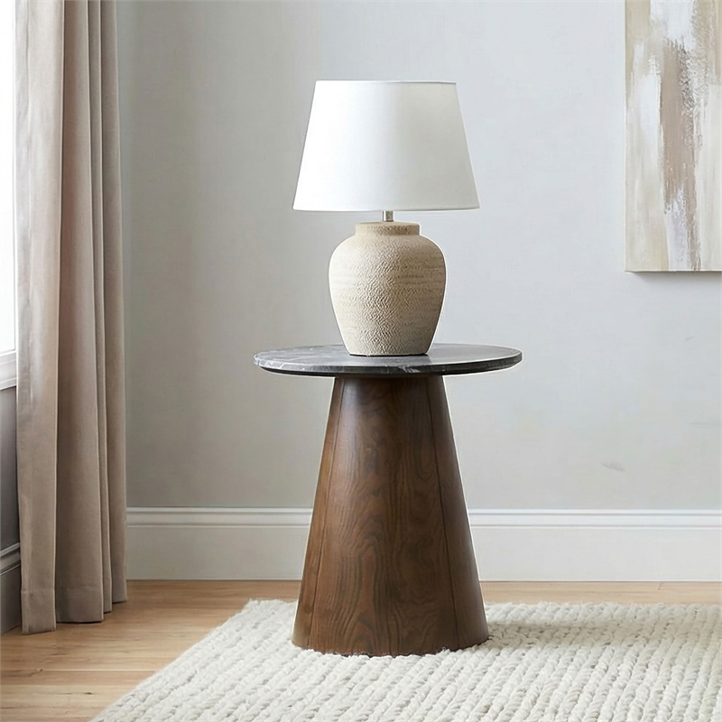 Coaster Franklin Round Pedestal Wood Side End Table in Gray/Dark Brown