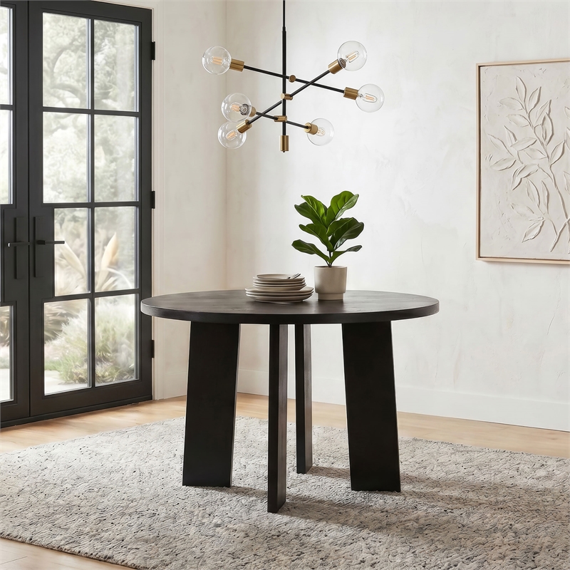 Coaster Strouse Round Transitional Wood Dining Table in Black