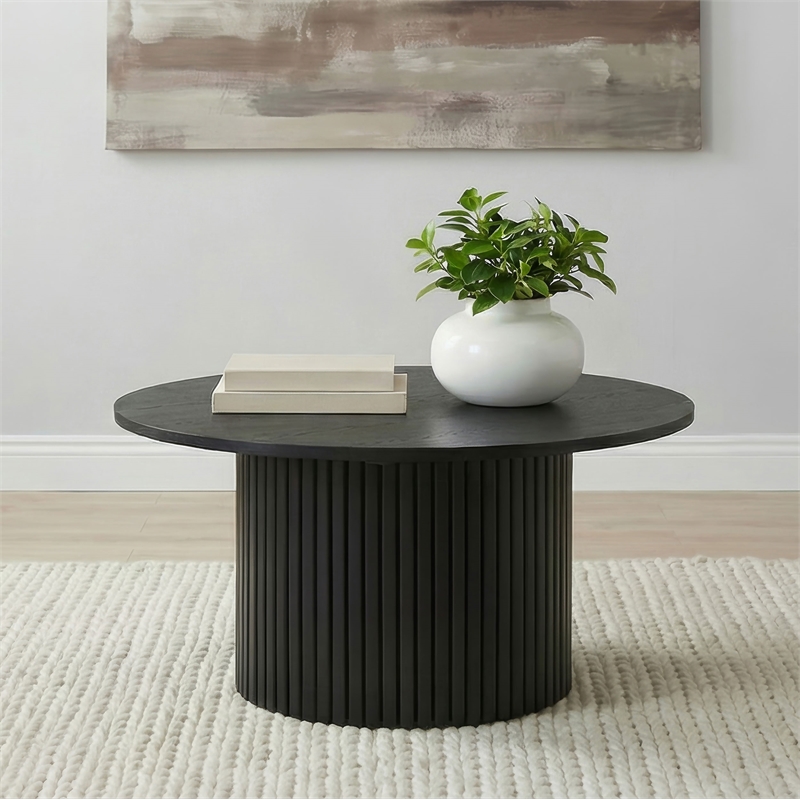 Coaster Hamlyn Round Fluted Wood Occasional Cocktail Coffee Table in Black