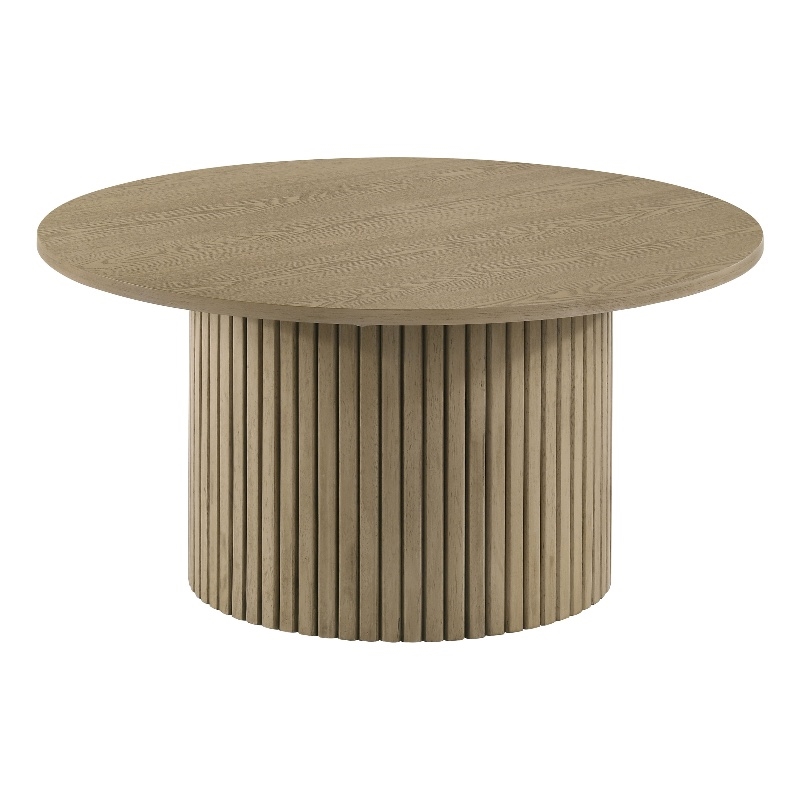 Coaster Hamlyn Round Fluted Wood Occasional Cocktail Coffee Table in Natural Oak