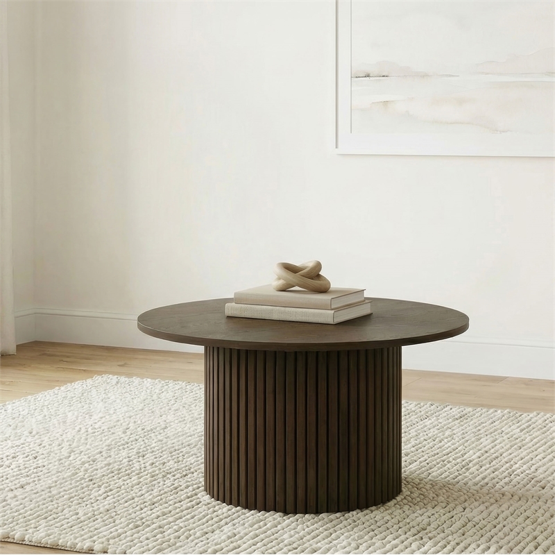 Coaster Hamlyn Round Fluted Wood Occasional Cocktail Coffee Table in Walnut