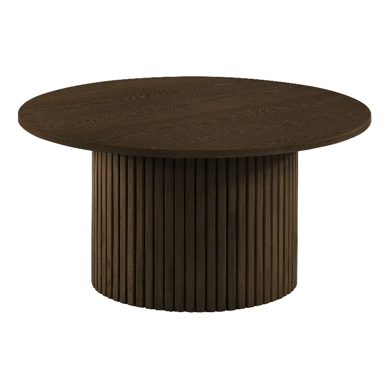 Coaster Hamlyn Round Fluted Wood Occasional Cocktail Coffee Table in Walnut