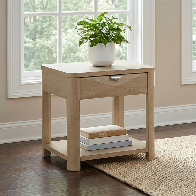 Coaster Marcelo Square Transitional Wood End Table in Light Elm