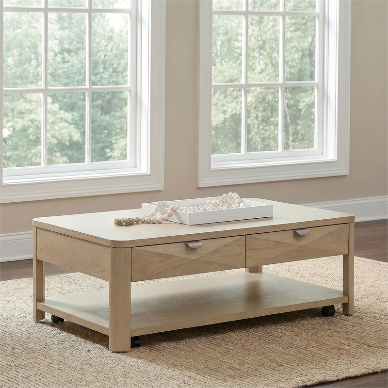 Coaster Marcelo Rectangular Transitional Wood Coffee Table in Light Elm