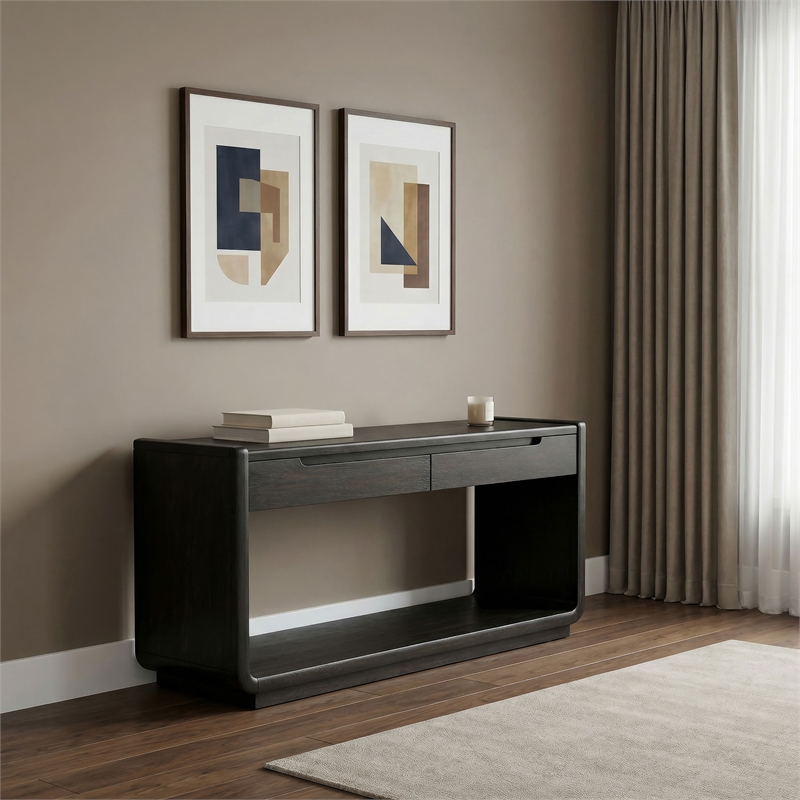 Coaster Leandro Rectangular Wood Sofa Console Table in Burnished Black