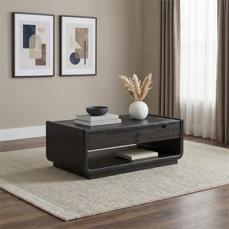 Coaster Leandro Rectangular Wood Cocktail Coffee Table in Burnished Black