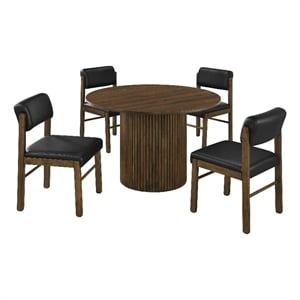 Coaster Hamlyn 5-Piece Round Wood and Faux Leather Dining Set in Black/Walnut