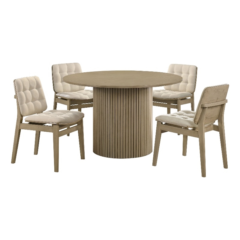 Coaster Hamlyn 5-Piece Round Wood Pedestal Dining Set in Cream/Natural Oak