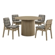 Coaster Hamlyn 5-Piece Round Velvet and Wood Dining Set in Gray/Natural Oak