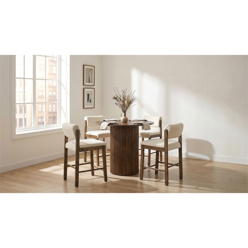 Coaster Hamlyn 5-Piece Wood and Fabric Counter Height Dining Set in Cream/Walnut