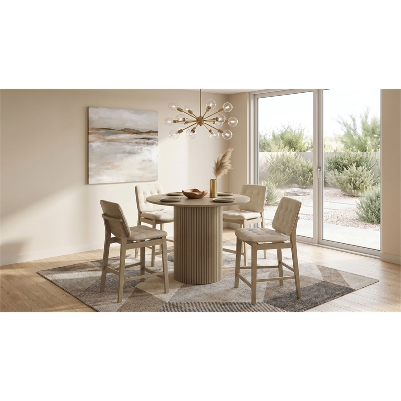 Coaster Hamlyn 5-Piece Round Wood Counter Height Dining Set in Cream/Oak