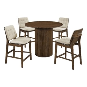 Coaster Hamlyn 5-Piece Wood and Velvet Counter Height Dining Set in Cream/Walnut