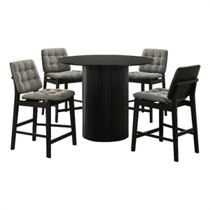 Coaster Hamlyn 5-Piece Wood and Velvet Counter Height Dining Set in Gray/Black