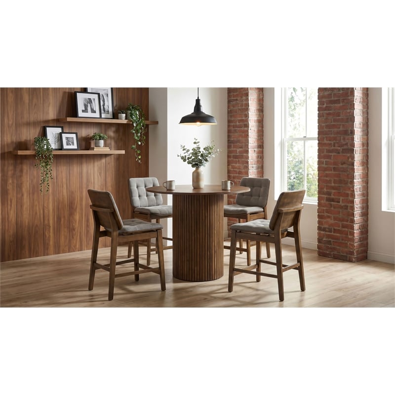 Coaster Hamlyn 5-Piece Velvet and Wood Counter Height Dining Set in Gray/Walnut