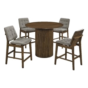 Coaster Hamlyn 5-Piece Wood and Velvet Counter Height Dining Set in Gray/Walnut