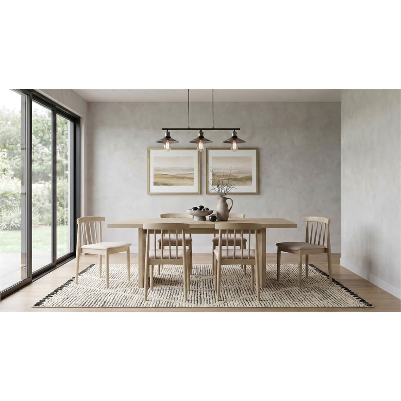 Coaster Decker 7-Piece 82-Inch Fabric and Wood Dining Set in Wheat/Natural Oak