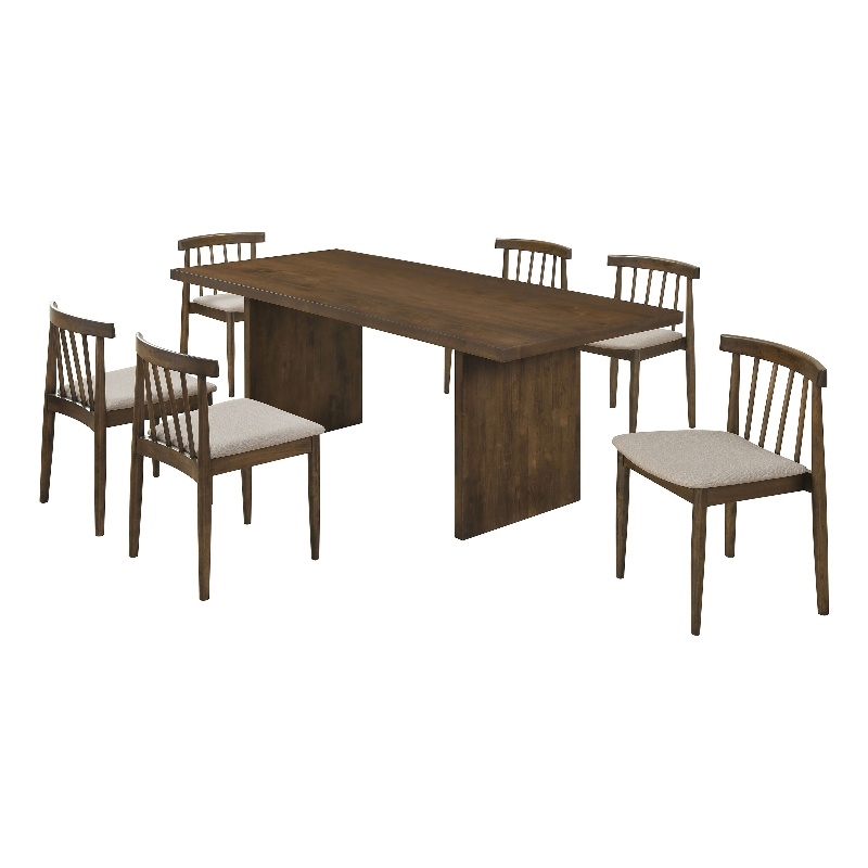 Coaster Decker 7-Piece 82-Inch Fabric and Wood Dining Set in Wheat/Walnut