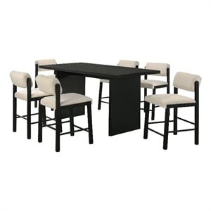 Coaster Decker 7-Piece Fabric and Wood Counter Dining Set in Cream/Black