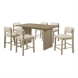Coaster Decker 7-Piece Fabric and Wood Counter Dining Set in Cream/Natural Oak