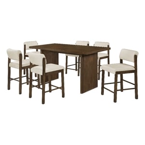 Coaster Decker 7-Piece Fabric and Wood Counter Dining Set in Cream/Walnut